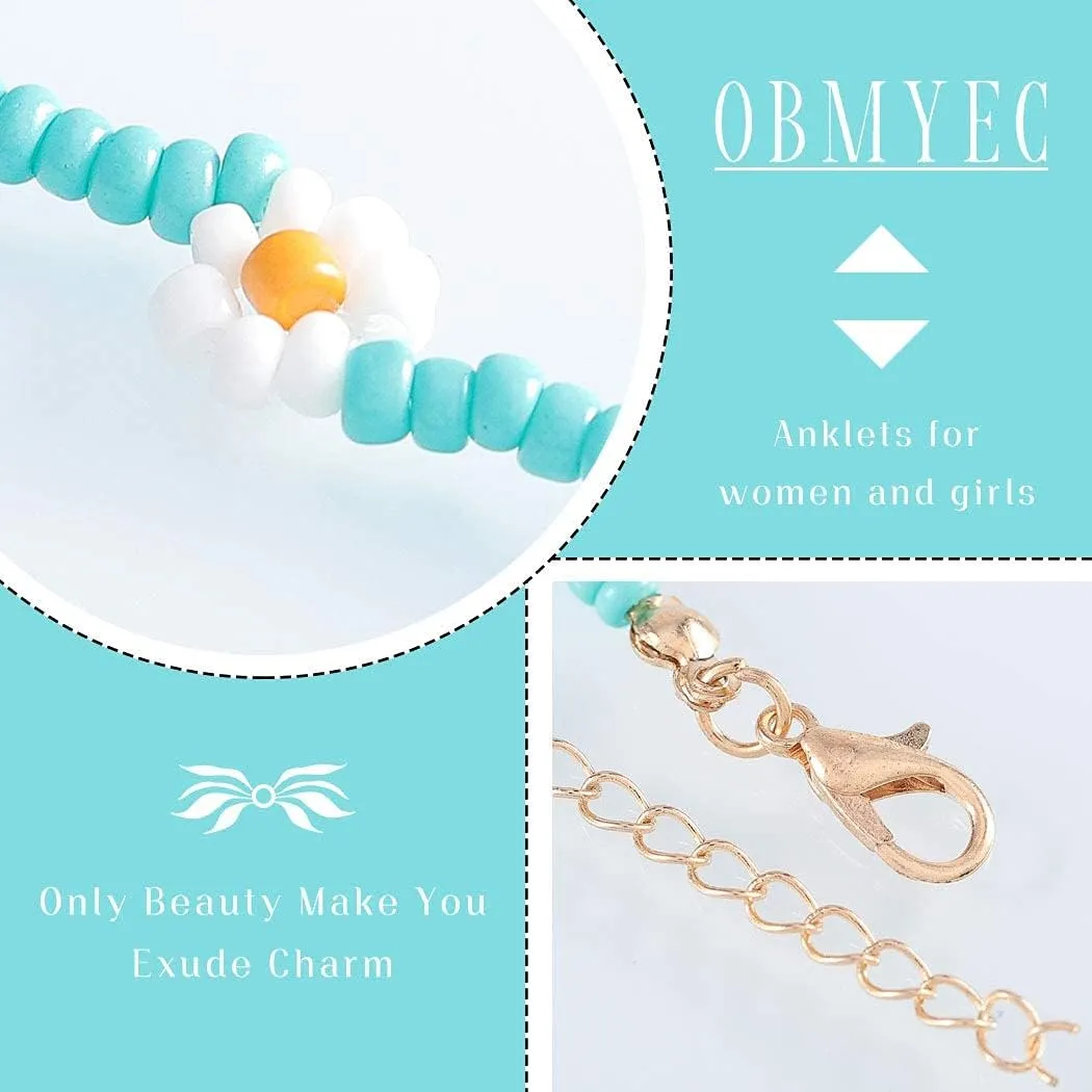Handmade Beaded Anklet Colored Flower Foot Chain Boho Ankle Bracelet Extension Ankle Accessories Sea Foot Slave Chain Jewelry for Women