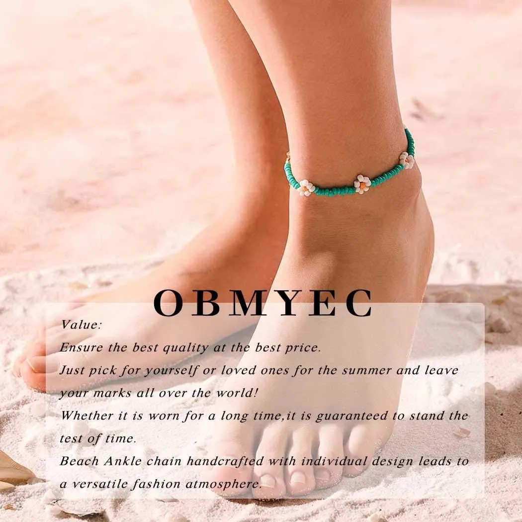 Handmade Beaded Anklet Colored Flower Foot Chain Boho Ankle Bracelet Extension Ankle Accessories Sea Foot Slave Chain Jewelry for Women