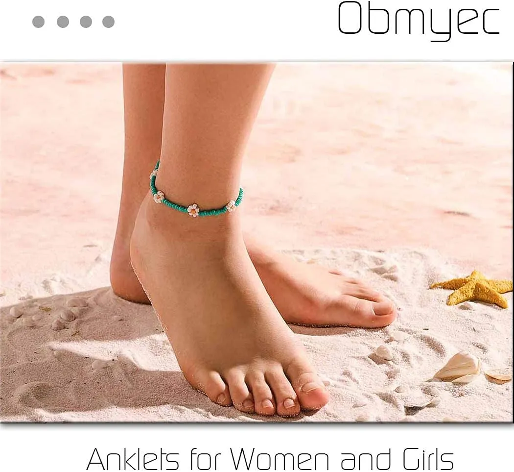 Handmade Beaded Anklet Colored Flower Foot Chain Boho Ankle Bracelet Extension Ankle Accessories Sea Foot Slave Chain Jewelry for Women