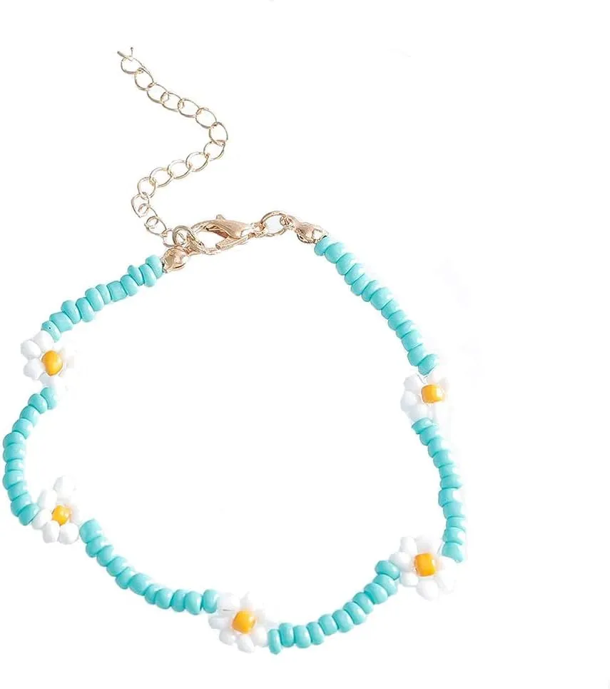 Handmade Beaded Anklet Colored Flower Foot Chain Boho Ankle Bracelet Extension Ankle Accessories Sea Foot Slave Chain Jewelry for Women