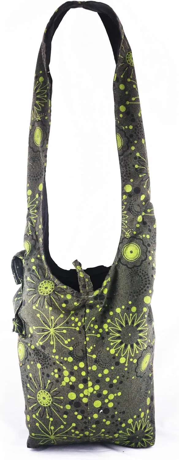 Handmade Cotton Jacquard Crossbody Bag, Large Size, Top Zip Closure, Embroidered Hobo Purse, Patchwork Design