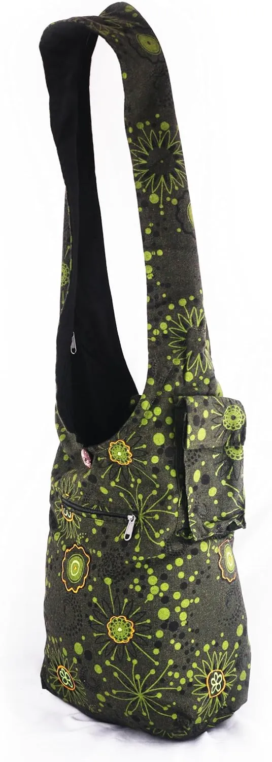 Handmade Cotton Jacquard Crossbody Bag, Large Size, Top Zip Closure, Embroidered Hobo Purse, Patchwork Design
