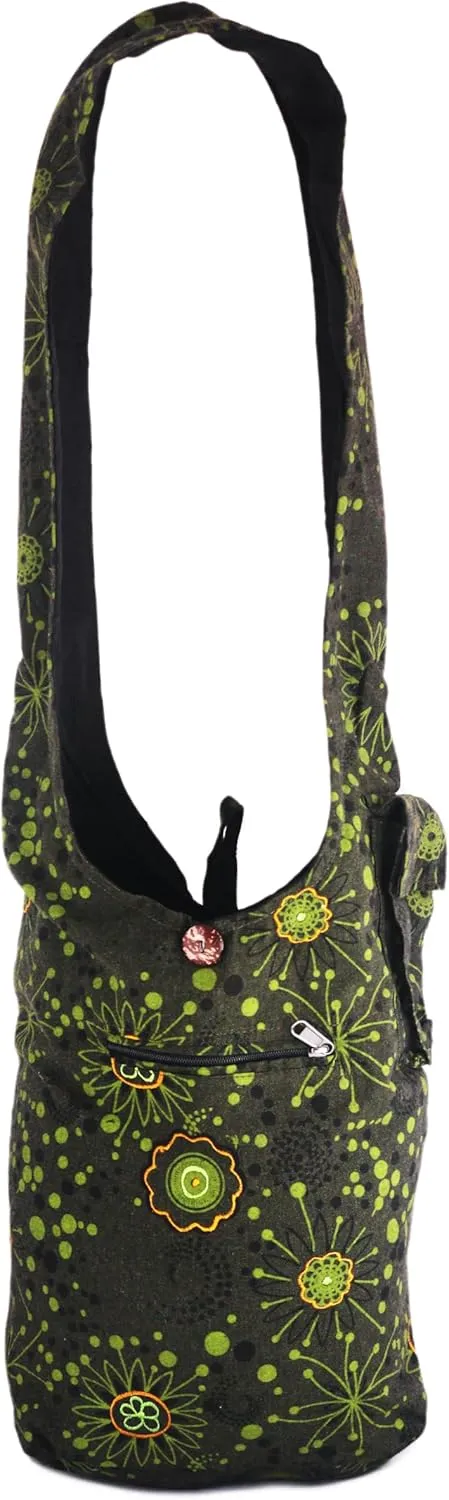 Handmade Cotton Jacquard Crossbody Bag, Large Size, Top Zip Closure, Embroidered Hobo Purse, Patchwork Design