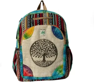 Handmade Hemp Backpack Large Travel Fashion Backpack Handmade in Nepal Tree of Life Design