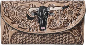 Handmade Tooled Leather RFID Blocking Trifold Wallet - 6 card slots, a cash/bill compartments, Rustic Charm with Functional Design