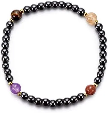 Handmade Yoga Beaded Anklet for Women Men Black Stone Elastic Anklet Charm Jewelry (AK22Y0045-4)
