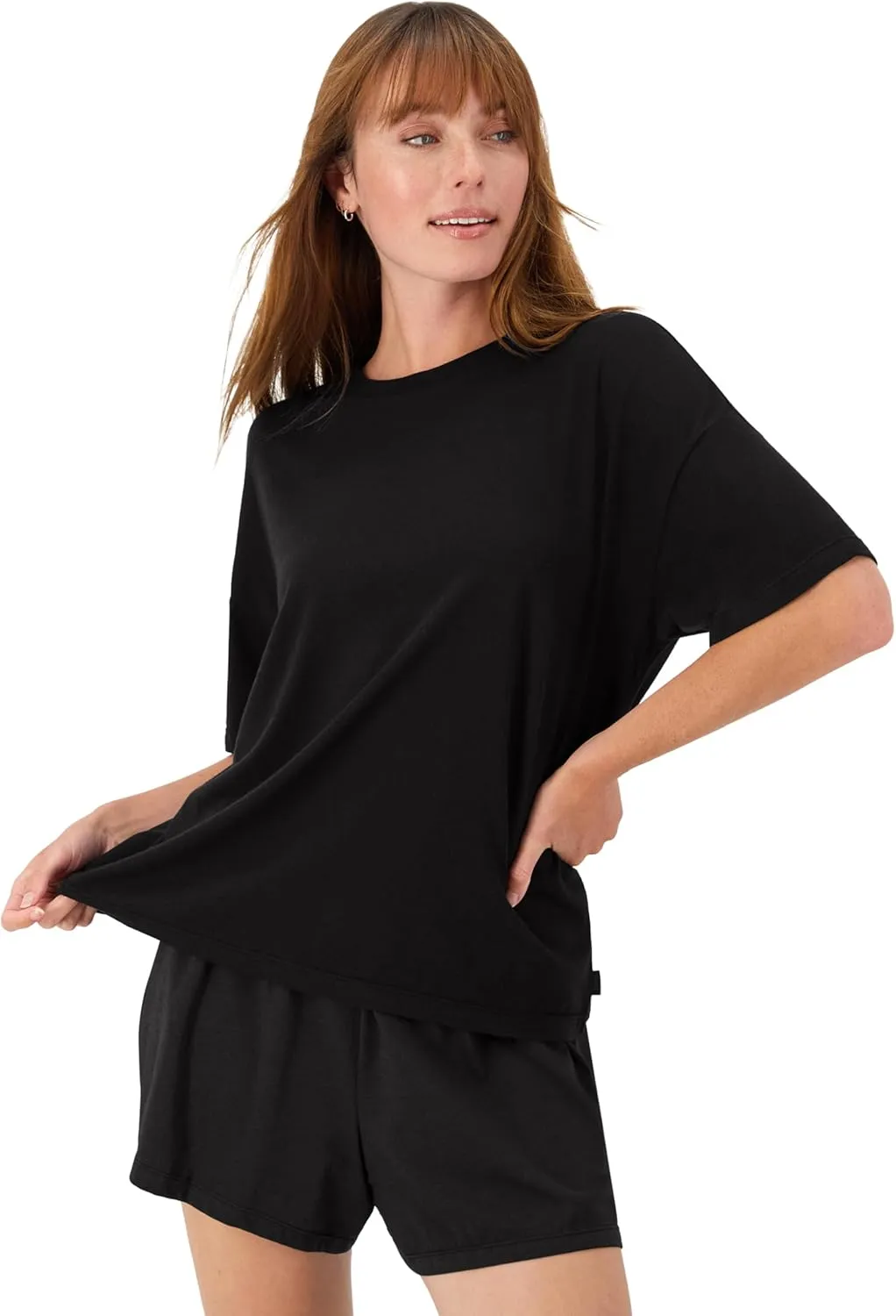Hanes Women's Originals SuperSoft Comfywear 2 Piece Lounge Boxy T-Shirt & Sleep Shorts Loungewear Set