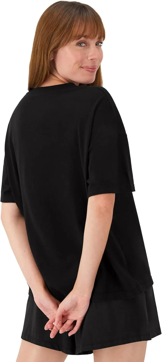 Hanes Women's Originals SuperSoft Comfywear 2 Piece Lounge Boxy T-Shirt & Sleep Shorts Loungewear Set