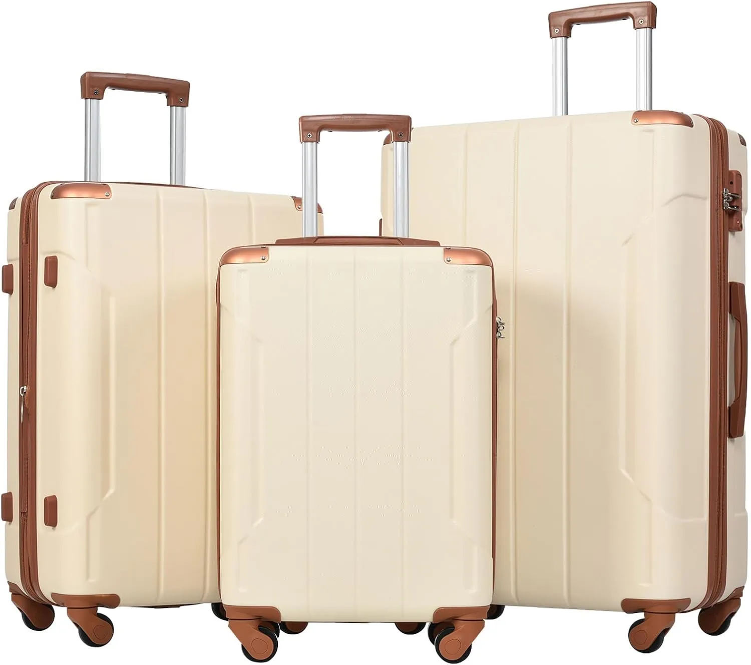 Hardshell Luggage Sets 3 Pcs Spinner Suitcase - Lightweight, TSA Lock, Expandable, Durable ABS Material (Brown White)