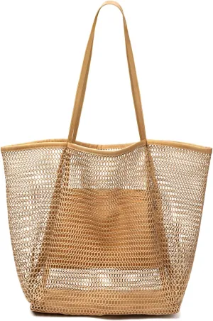 Hatisan Upgraded Mesh Tote Hobo Bag: Women's Beach Accessories