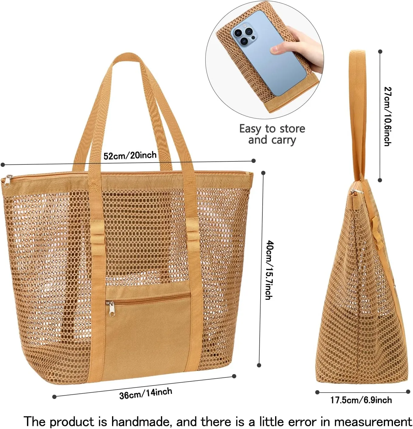 Hatisan Upgraded Mesh Tote Hobo Bag: Women's Beach Accessories