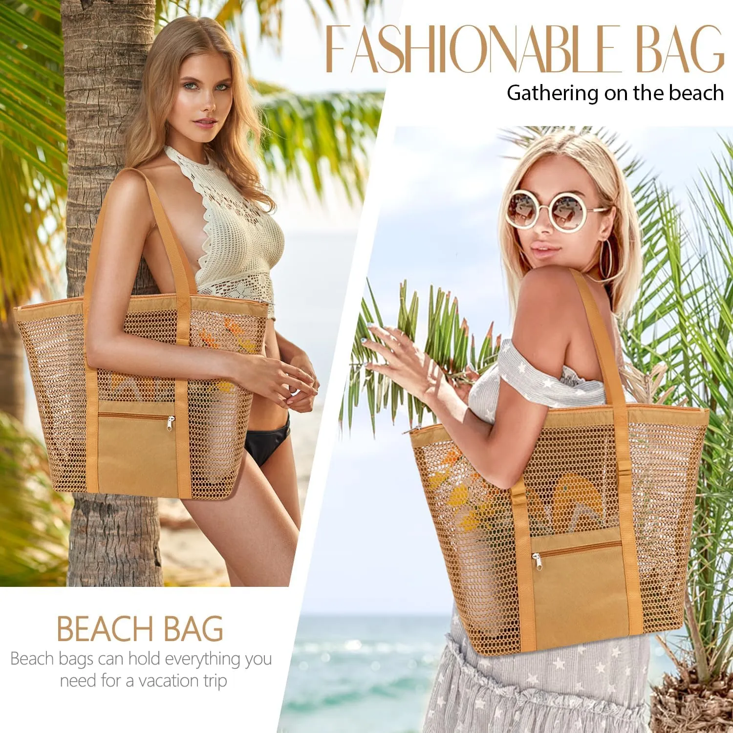 Hatisan Upgraded Mesh Tote Hobo Bag: Women's Beach Accessories