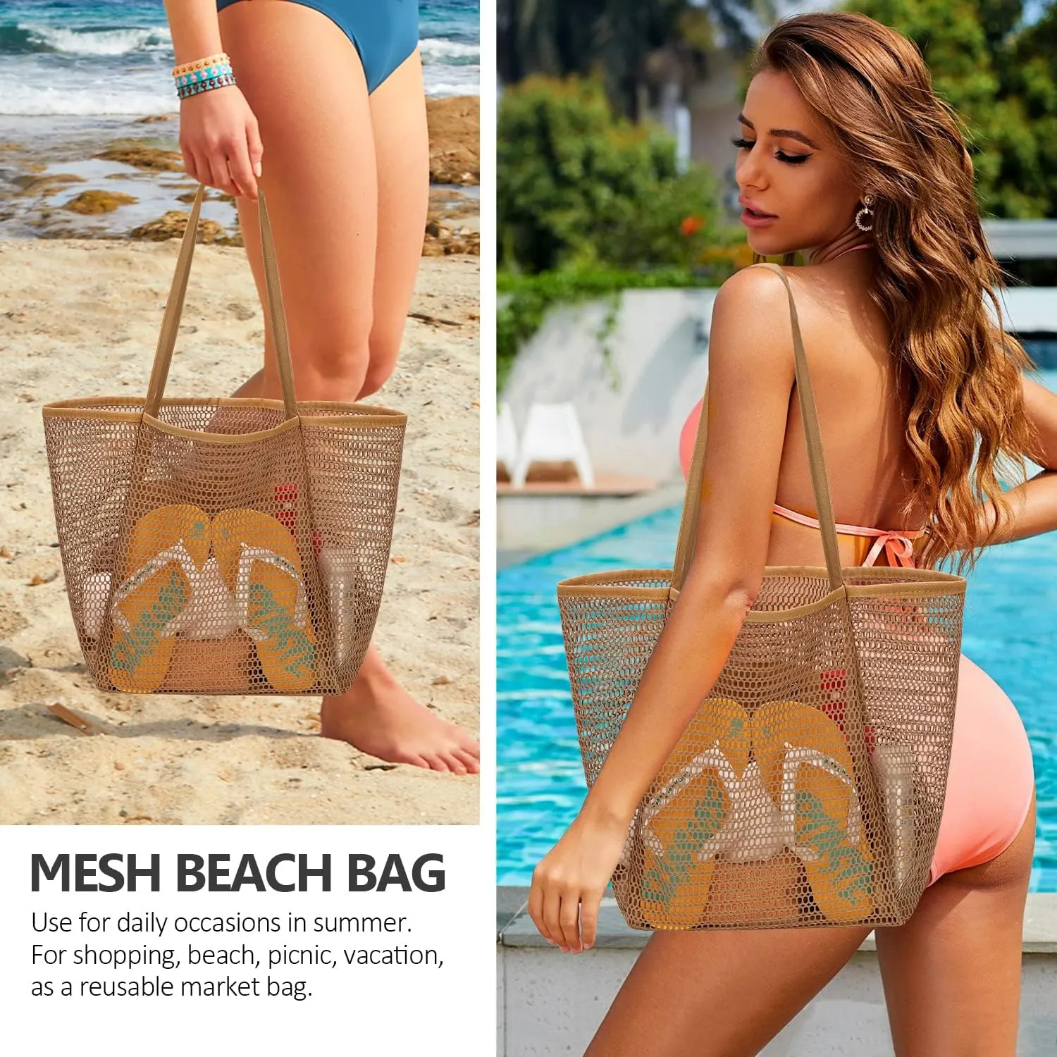 Hatisan Upgraded Mesh Tote Hobo Bag: Women's Beach Accessories