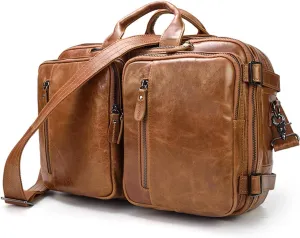 HBJWOV Three Use Men's Briefcase Oil Leather Business Hand Bag Layer Cowhide Multi-functional Men's Shoulder Bag