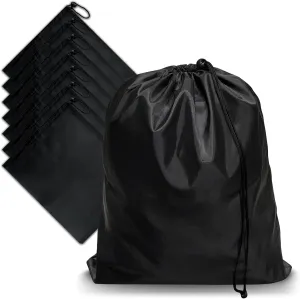HIIXHC 8-Pack Drawstring Bags with Toggle, Durable Nylon Backpack for Gym, Sports, Travel, and Daily Use (Black, 6 x 8 Inch)