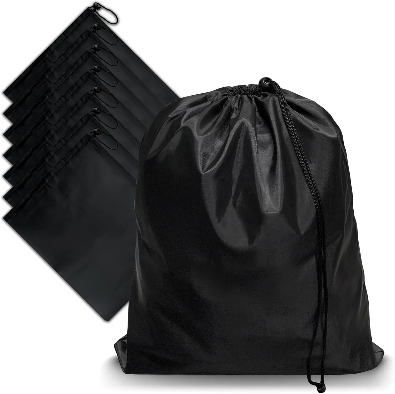 HIIXHC 8-Pack Drawstring Bags with Toggle, Durable Nylon Backpack for Gym, Sports, Travel, and Daily Use (Black, 6 x 8 Inch)