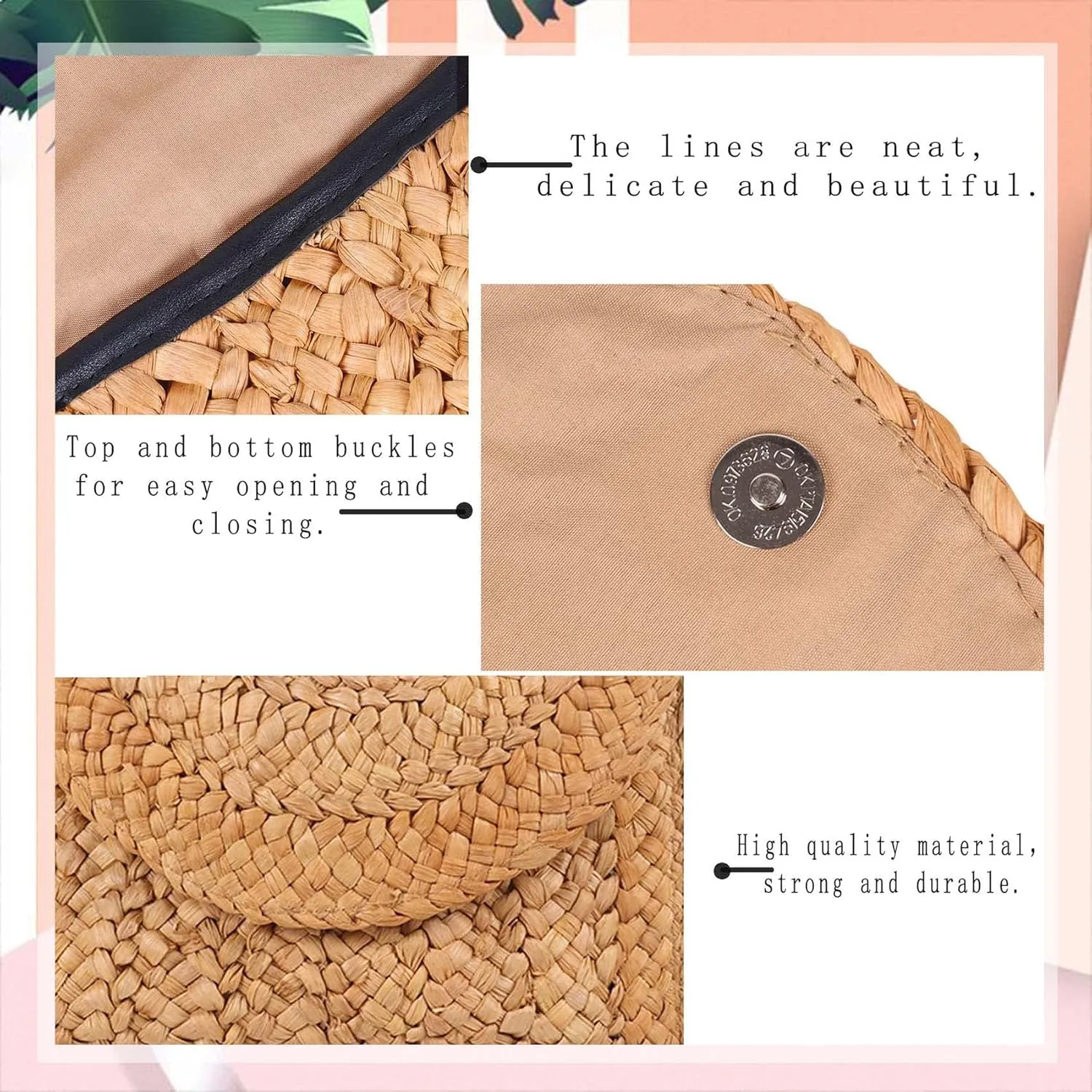 HJMND Women's Straw Clutch Woven Purse Summer Beach Bags Envelope Wallet Straw Bag