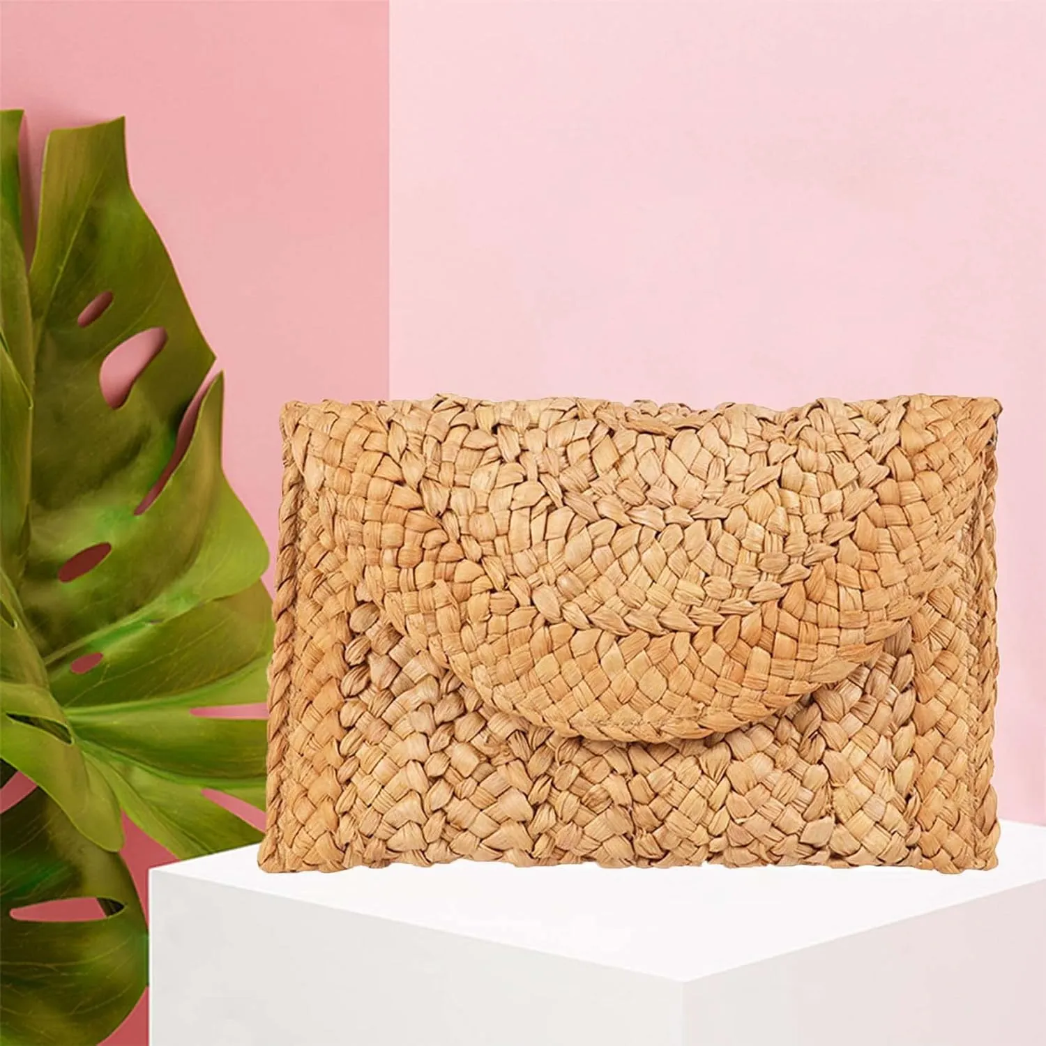 HJMND Women's Straw Clutch Woven Purse Summer Beach Bags Envelope Wallet Straw Bag