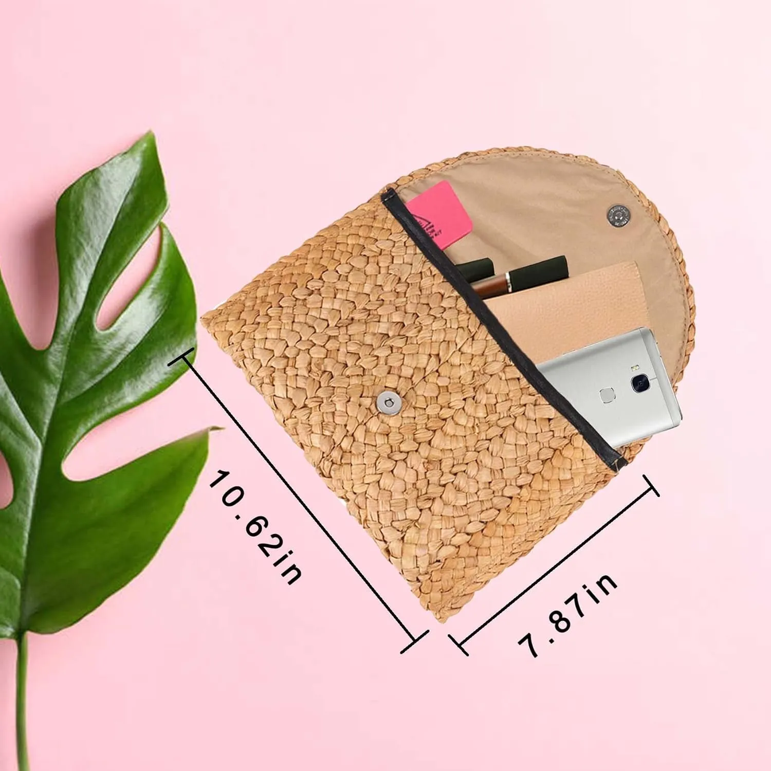 HJMND Women's Straw Clutch Woven Purse Summer Beach Bags Envelope Wallet Straw Bag