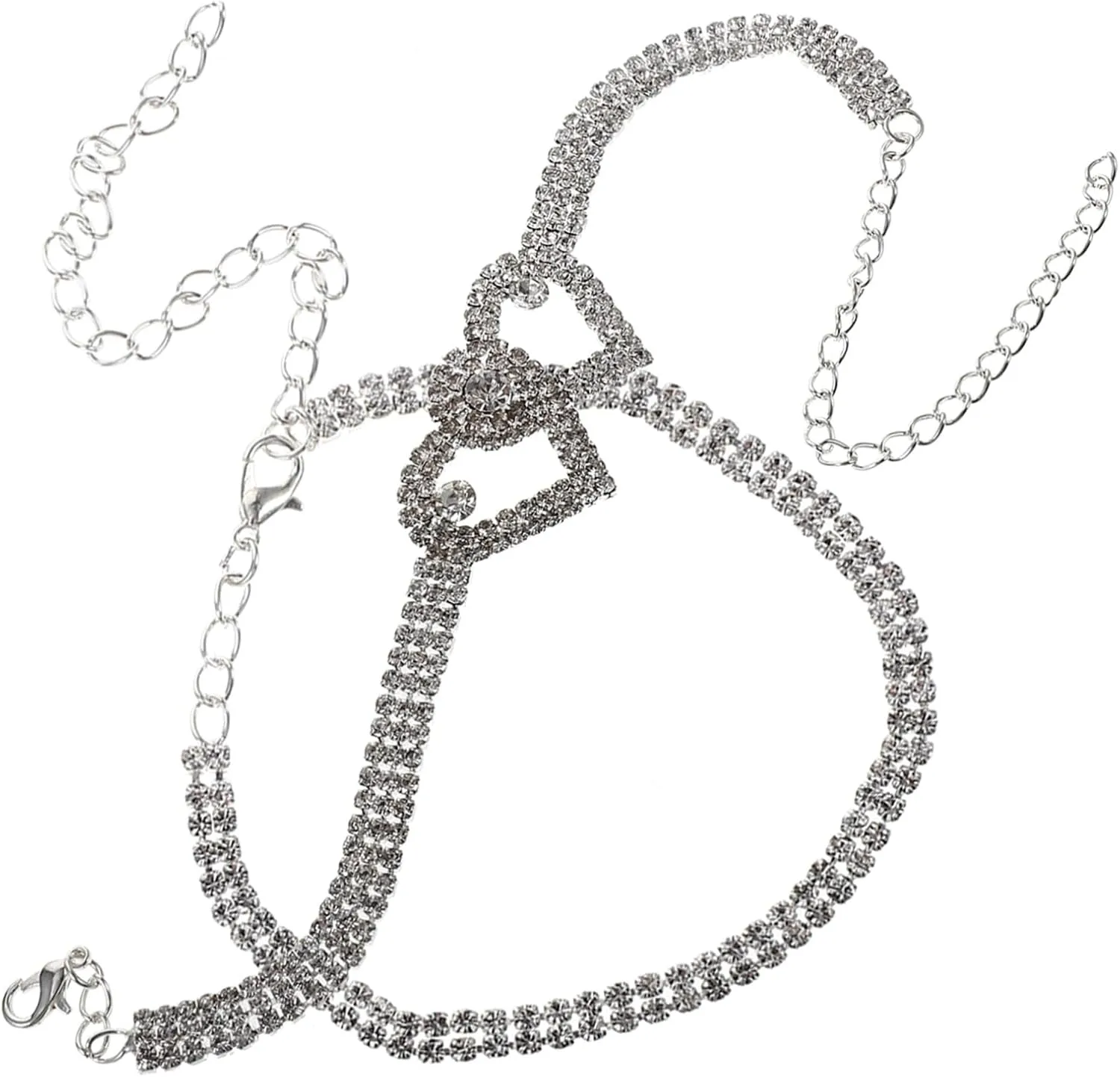Homoyoyo 2pcs Heart Anklet Bracelets for Women Fashionable Rhinestone Anklet Heart Shape for Women