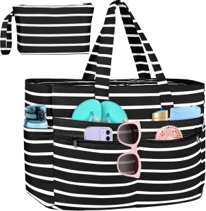 HUANLANG Extra Large Beach Bag Waterproof Beach Totes Bags for Women Men,Pool Bag with Zipper Wet Pocket