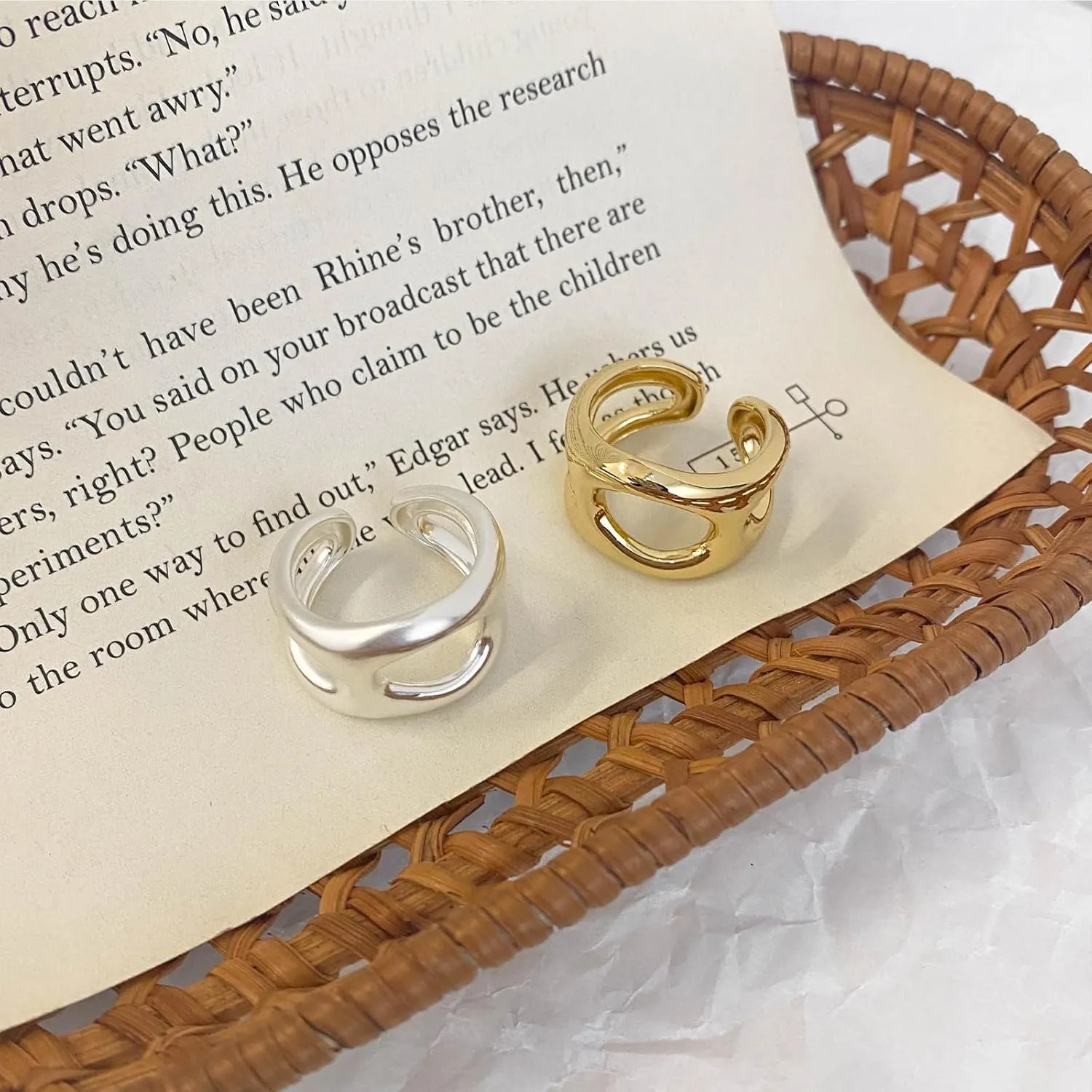 HUASAI Chunky Gold Rings for Women Silver Statement Rings Adjustable Wide Band Rings Irregular Stackable Rings for Women Jewelry Gift