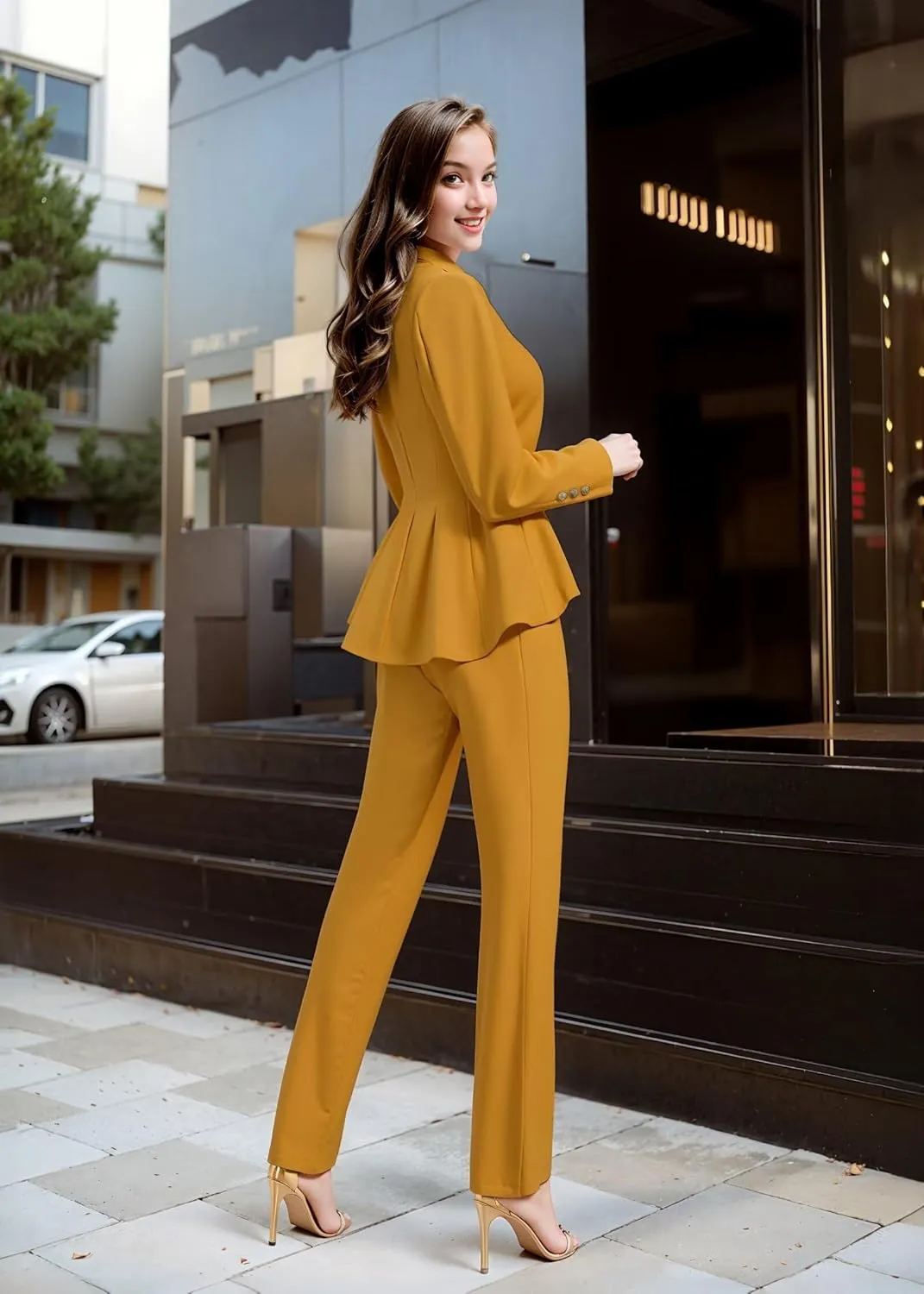 Hybrid & Company Women's Casual Work Office Dressy Double Lapel Single Button Peplum Comfortable Blazer