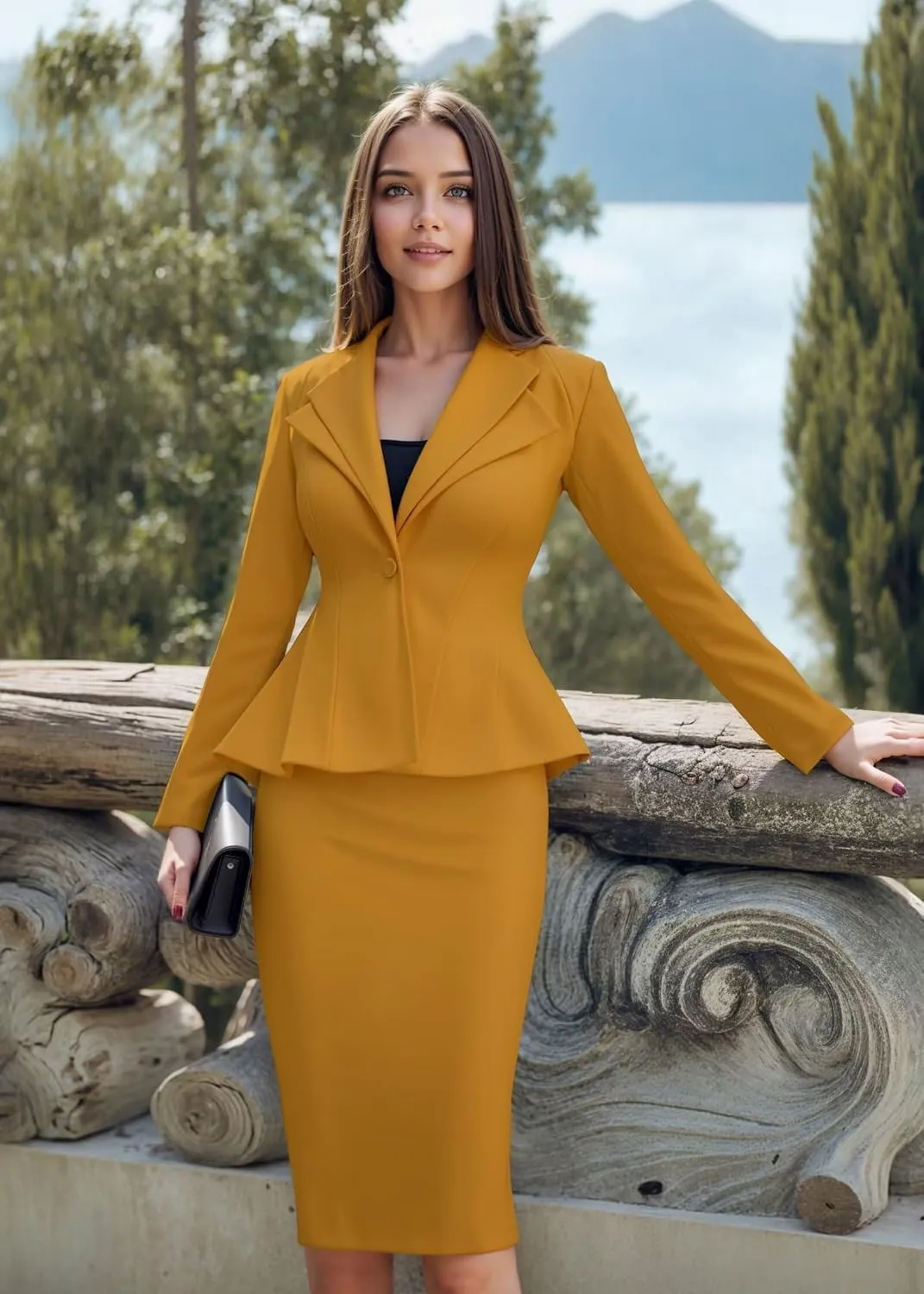 Hybrid & Company Women's Casual Work Office Dressy Double Lapel Single Button Peplum Comfortable Blazer