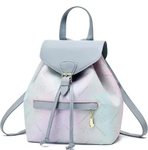 I IHAYNER Leather Drawstring Backpack for Women Stylish Color-Blocked Printed Design Durable Functional Backpack for Travel Blue