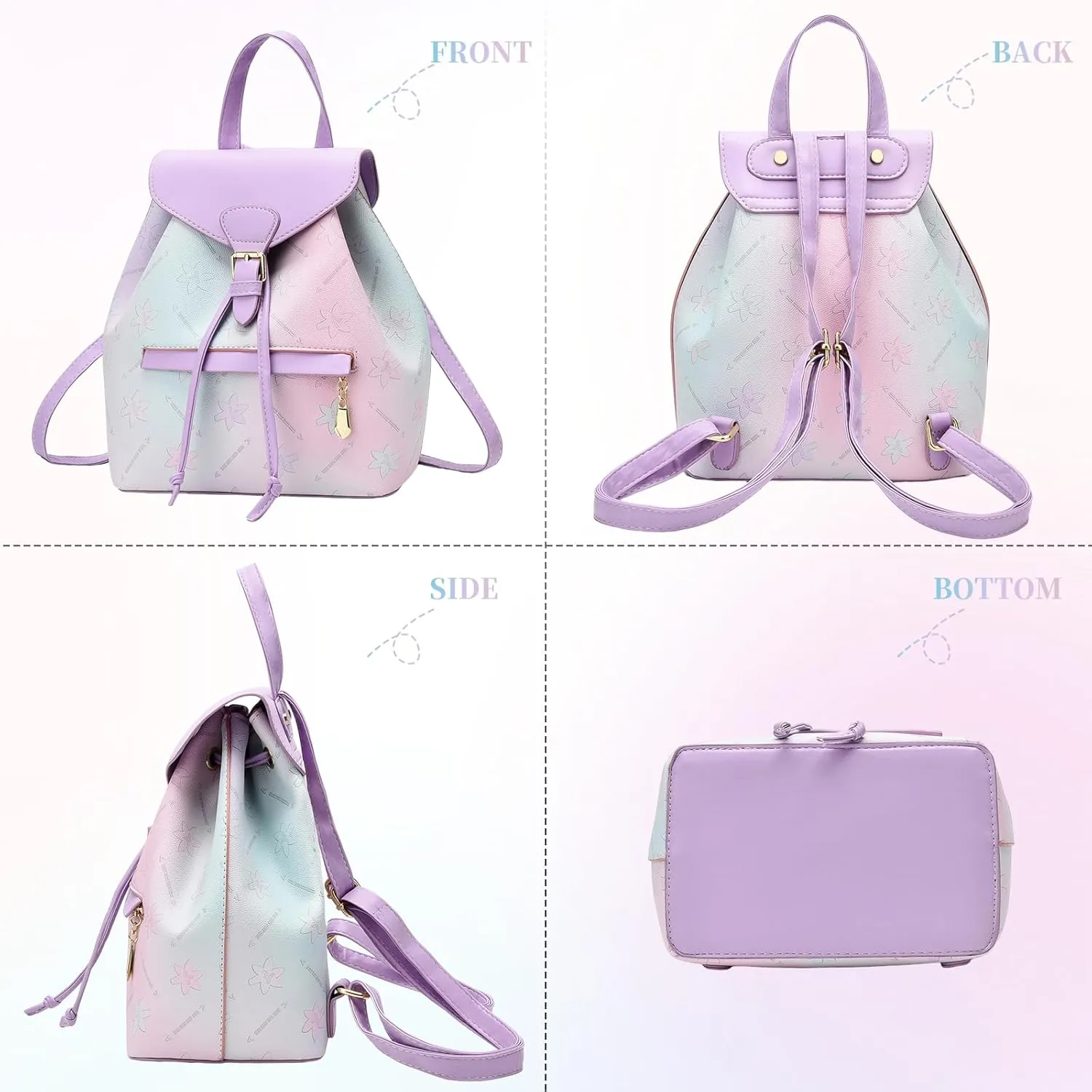 I IHAYNER Leather Drawstring Backpack for Women Stylish Color-Blocked Printed Design Durable Functional Backpack for Travel Blue