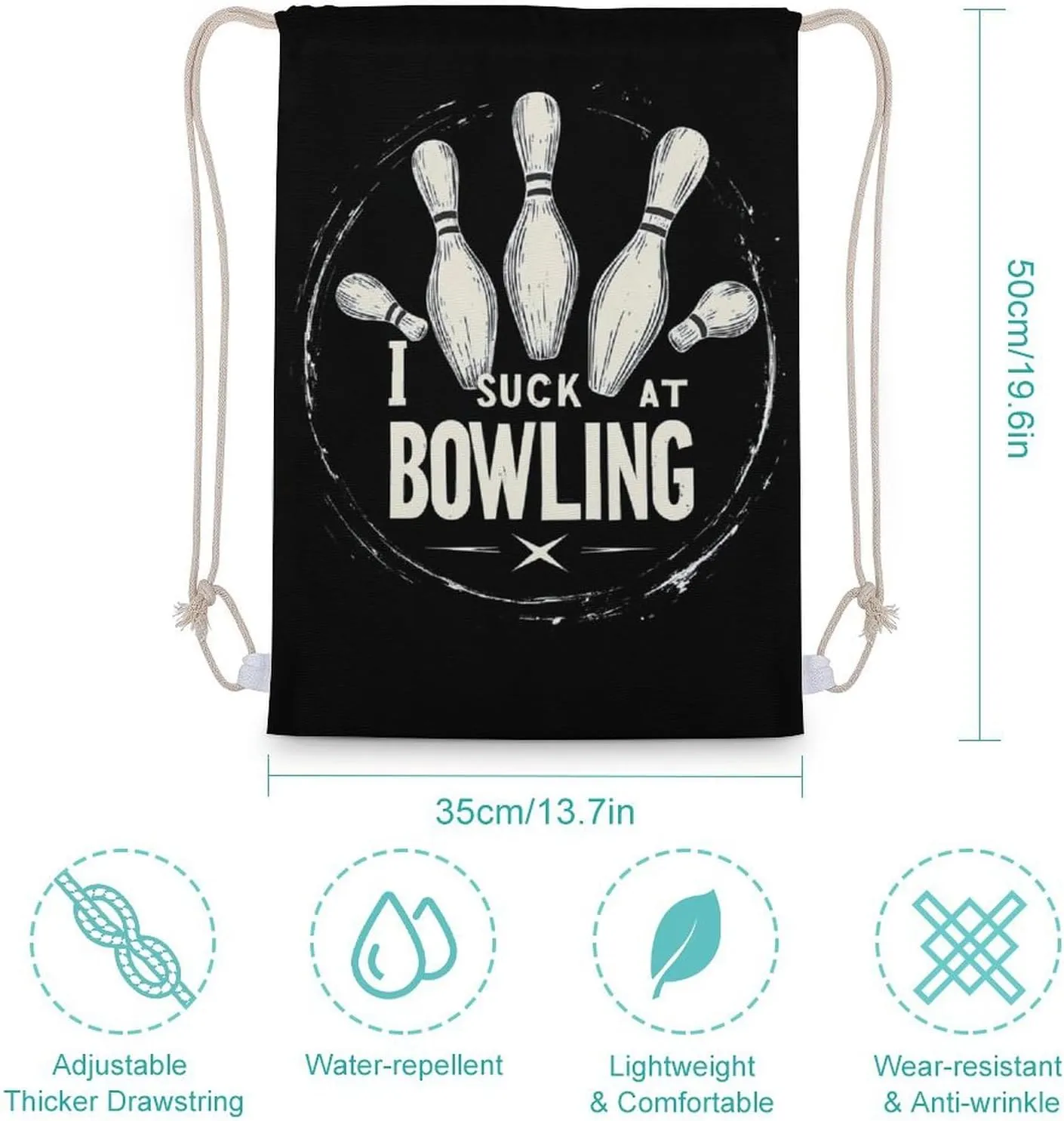 I Suck At Bowling Unisex Backpack Casual Daypacks Canvas Bag for Camping Hiking Travel 35x50cm