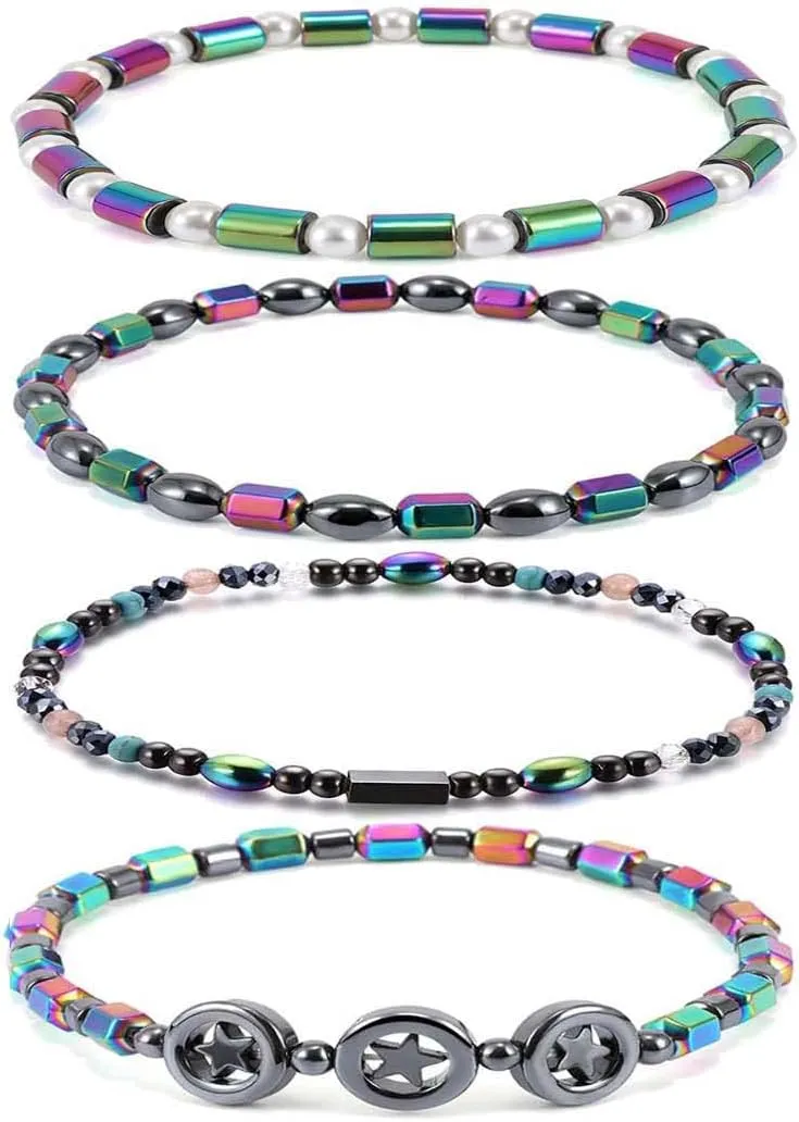 INENIMARTJ Hematite Anklet Colourful Obsidian Anklet Bracelet Women's Circle Star Color Beach Lady Anklet