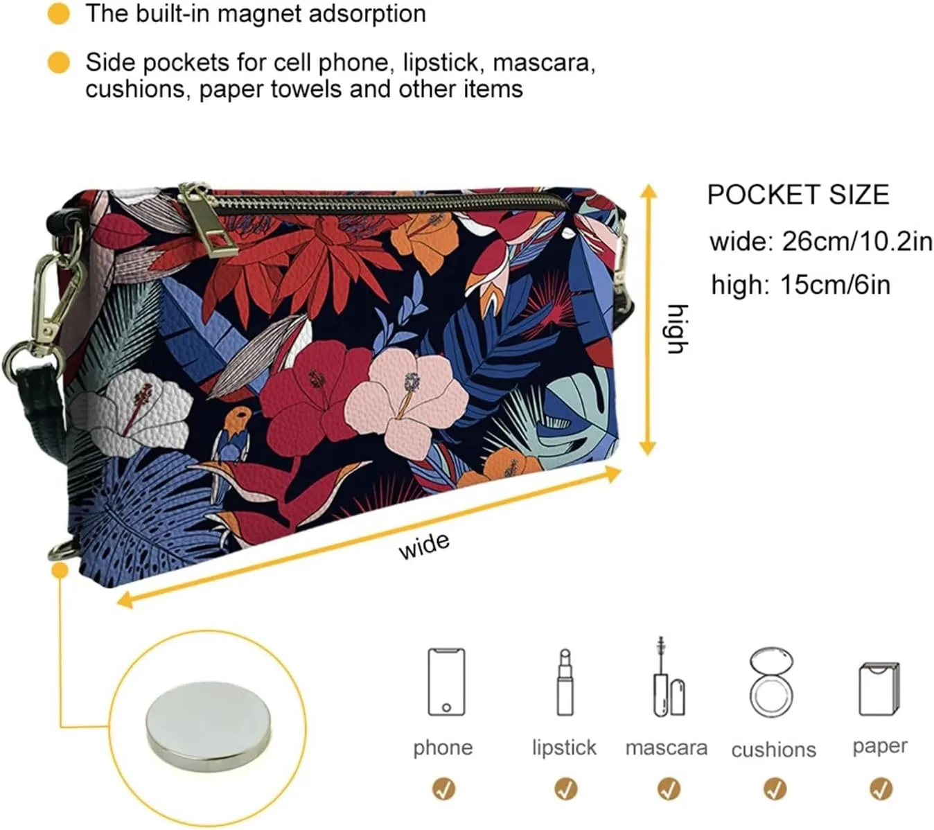 INSTANTARTS Womens Envelope Handbags Elegant Evening Bags PU Leather Zipper Shoulder Purses Crossbody Bags
