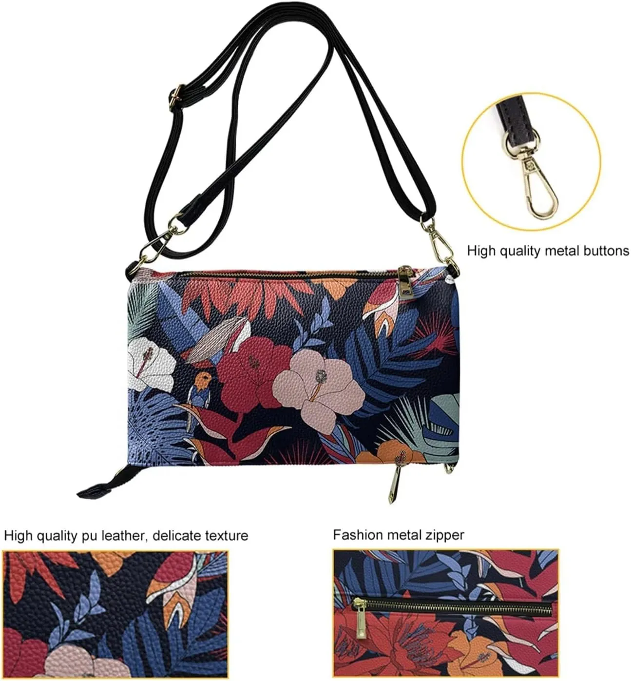 INSTANTARTS Womens Envelope Handbags Elegant Evening Bags PU Leather Zipper Shoulder Purses Crossbody Bags