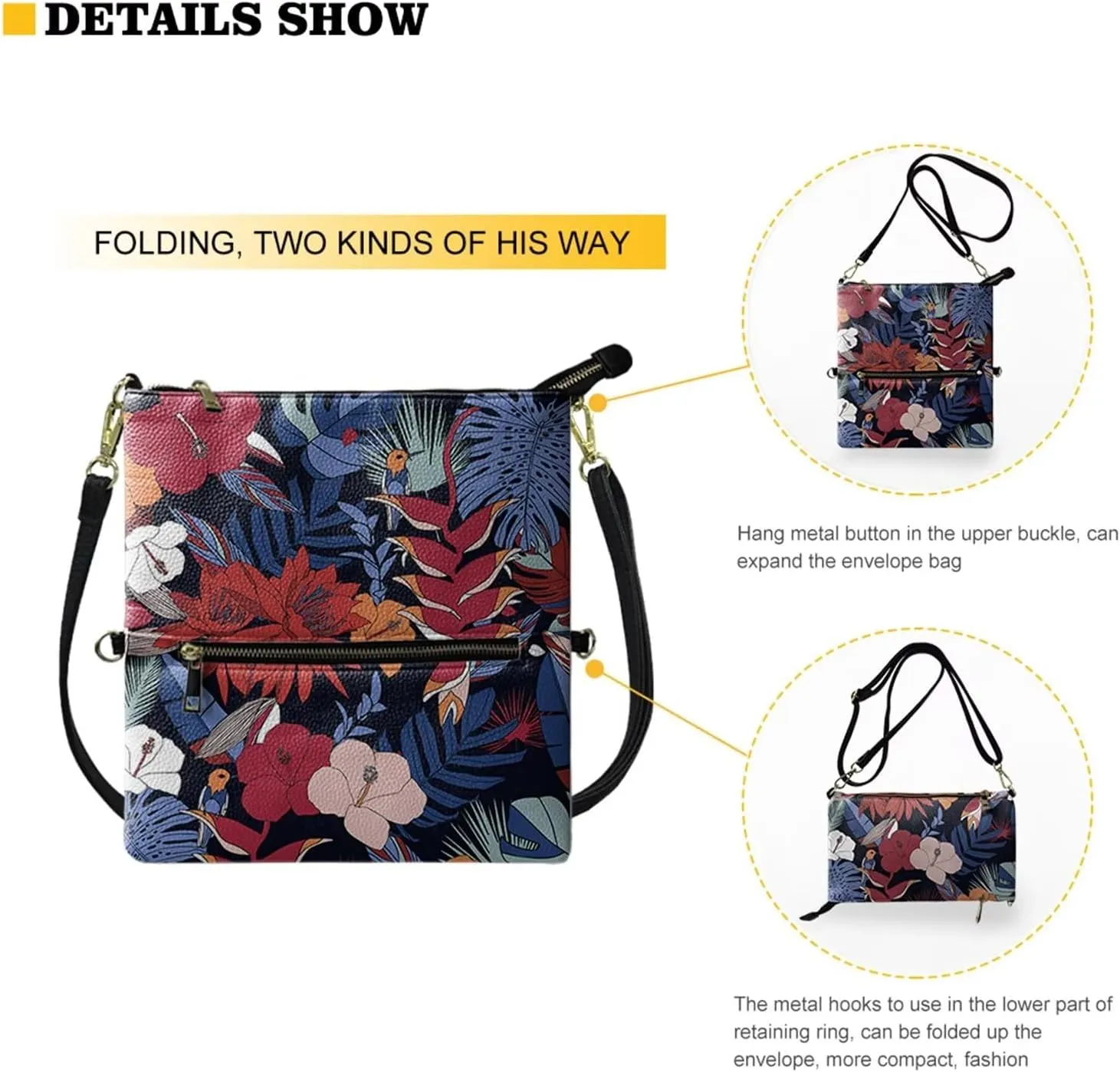 INSTANTARTS Womens Envelope Handbags Elegant Evening Bags PU Leather Zipper Shoulder Purses Crossbody Bags
