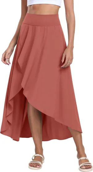 IUGA High Waist Maxi Skirt with Slit Ruffle Wrap Skirt Trendy Flowy Skirts for Women Long Skirts with Shorts Underneath