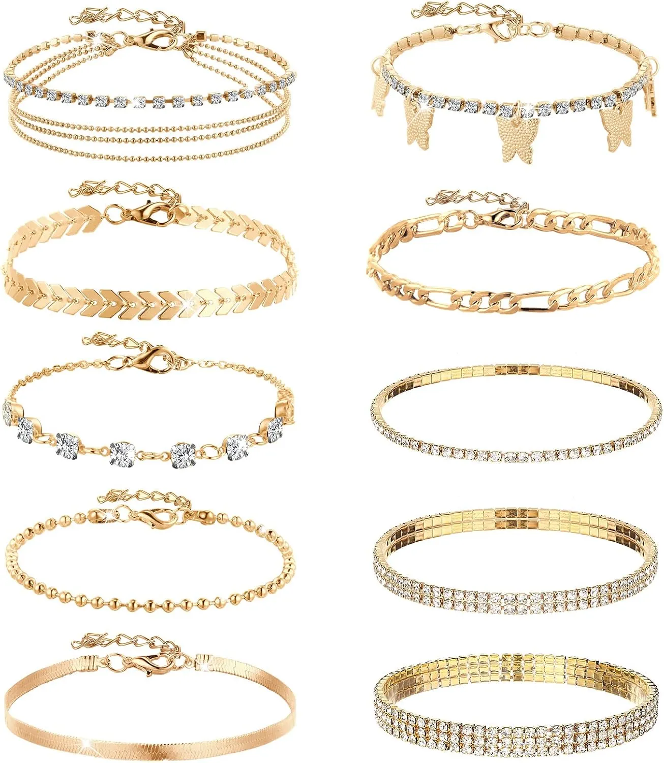 Jadive 10 Pcs Ankle Bracelets for Women Adjustable Beaded Boho Beach Anklet Chain Bracelet Jewelry Anklet Set for Teens Girls, 10 Styles