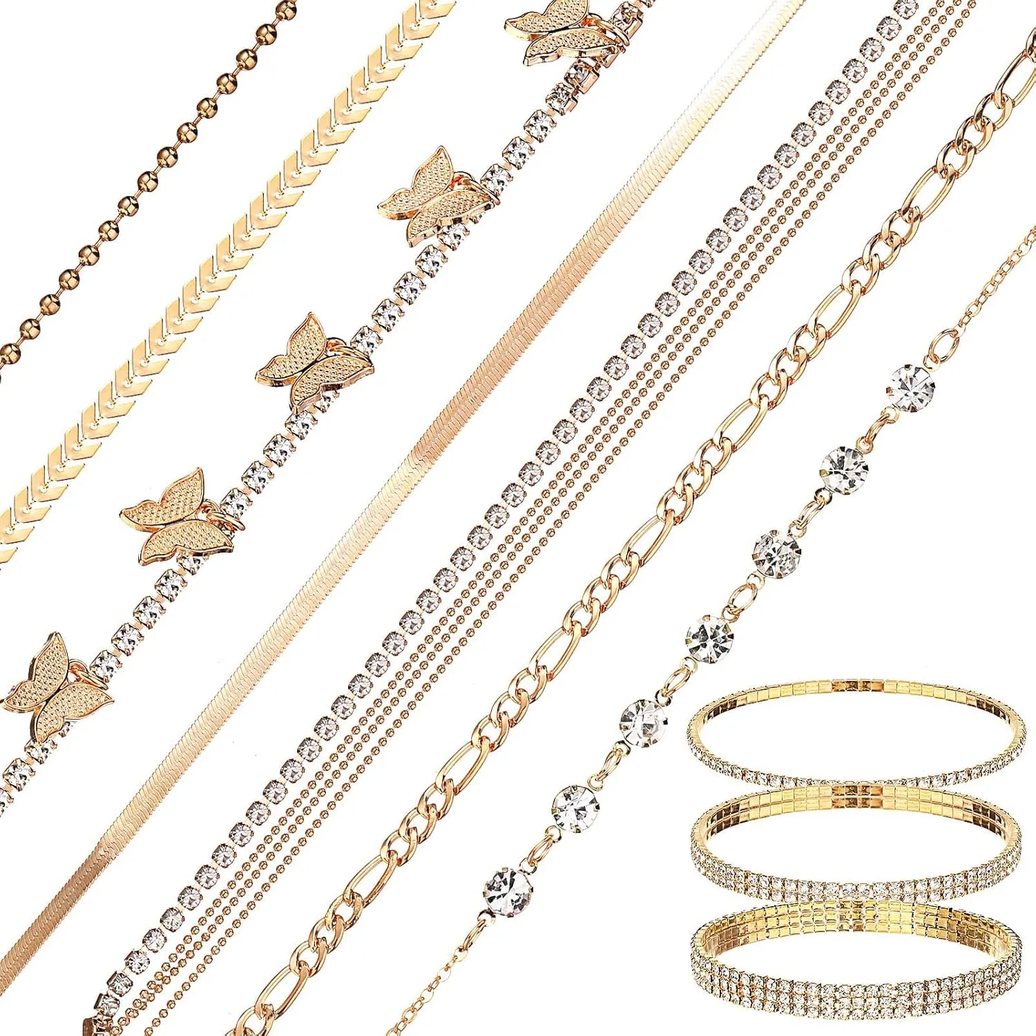 Jadive 10 Pcs Ankle Bracelets for Women Adjustable Beaded Boho Beach Anklet Chain Bracelet Jewelry Anklet Set for Teens Girls, 10 Styles
