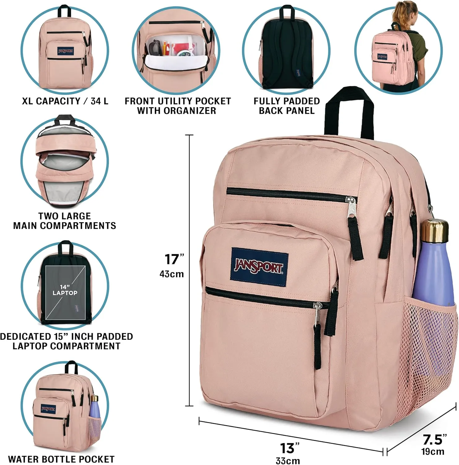 JanSport Laptop Backpack - Computer Bag with 2 Compartments, Ergonomic Shoulder Straps, 15 Laptop Sleeve, Haul Handle - Book Rucksack - Deep Grey