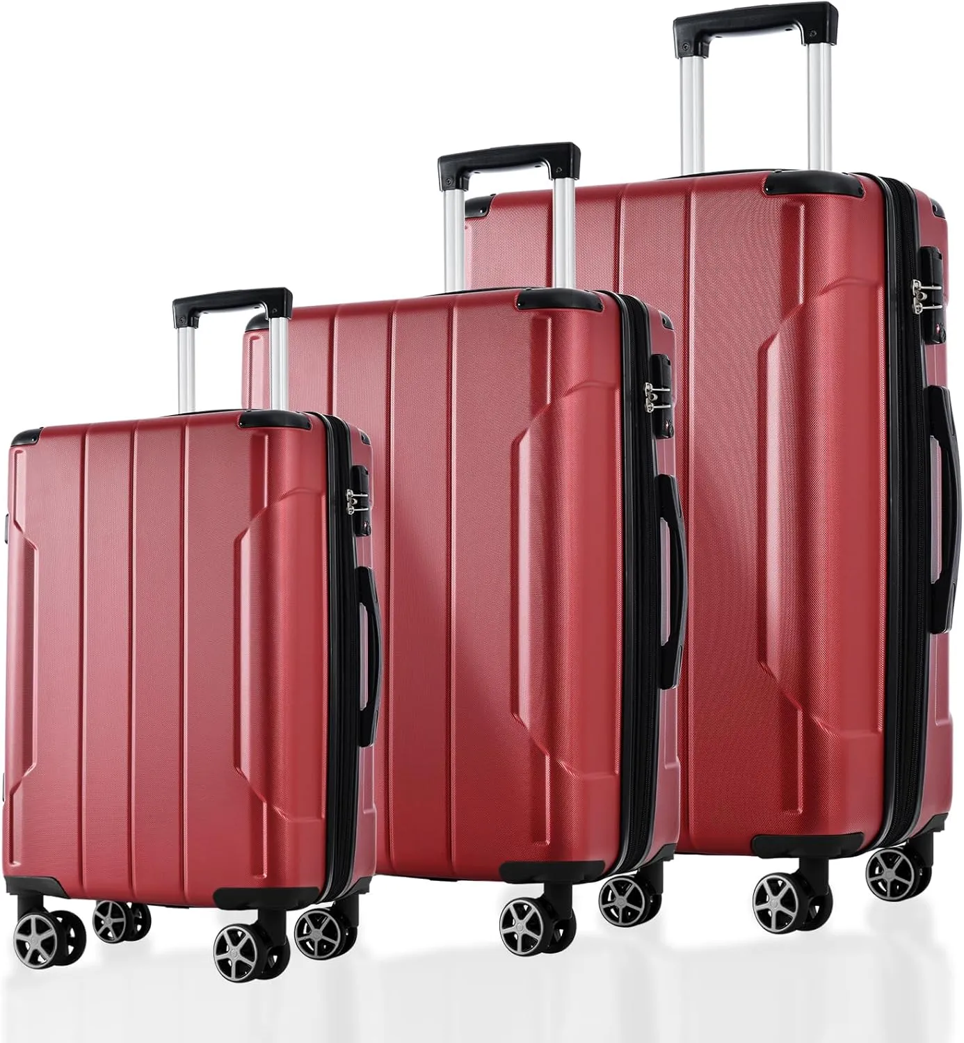 JCSD Convenient Travel with 3-Piece Luggage Set, Expandable Hard Shell Suitcases with Spinner Wheels, Red