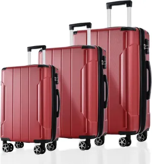 JCSD Convenient Travel with 3-Piece Luggage Set, Expandable Hard Shell Suitcases with Spinner Wheels, Red