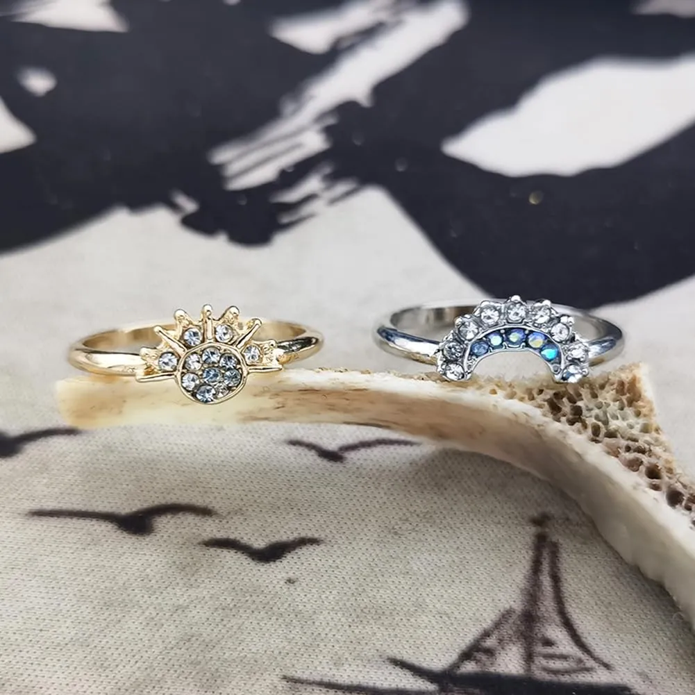 JczR.Y Sun And Moon Ring Set Size 6-11 Celestial Sun Moon Crescent Ring Set Gold Silver Shiny Sun Ring Blue Moon Ring for Women Men Fashion Rhinestone Crystal Rings Set Jewelry Gift