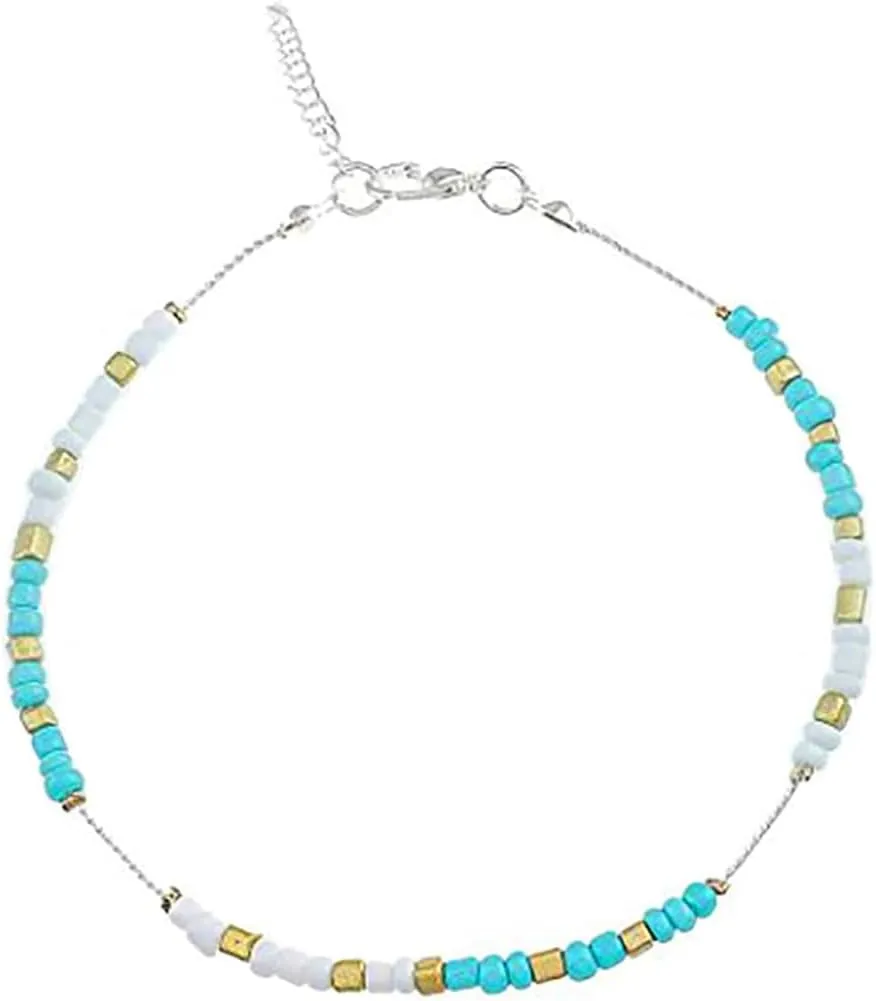 JEWEKY Boho Beaded Ankle Bracelets Turquoise Anklets Chain Beach Adjustable Foot Jewelry for Women(Blue)
