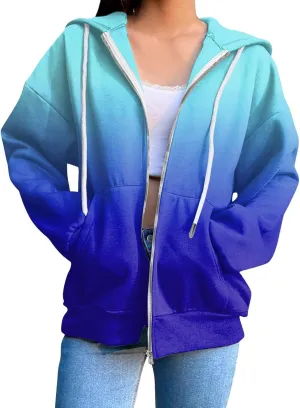JiXiang Womens Lightweight Hoodies Full Zip Up Oversized Sweatshirts with Pockets Long Sleeve Thin Casual Zip Up Jackets