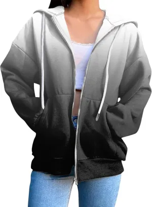 JiXiang Womens Lightweight Hoodies Full Zip Up Oversized Sweatshirts with Pockets Long Sleeve Thin Casual Zip Up Jackets