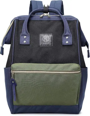Kah&Kee Polyester Travel Backpack Functional Anti-theft School Laptop for Women Men (Olive/Navy II, Medium)
