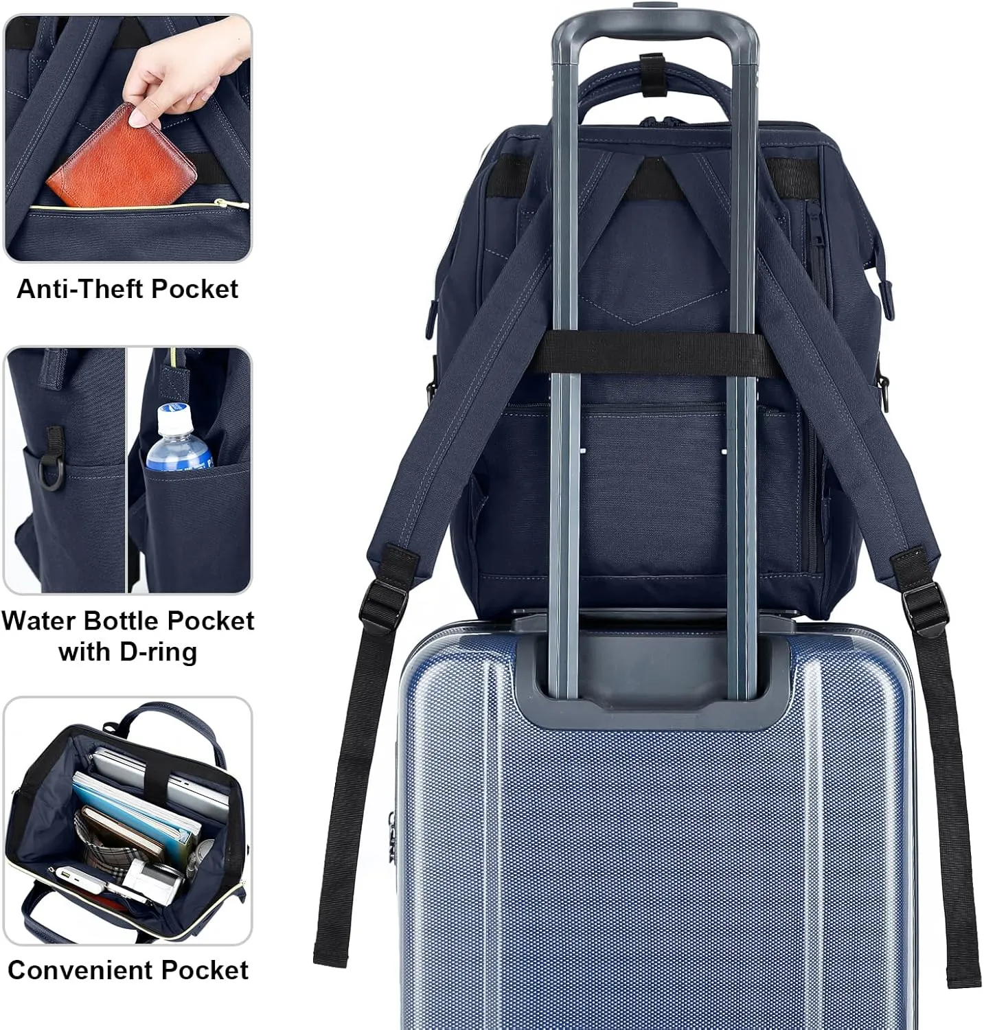 Kah&Kee Polyester Travel Backpack Functional Anti-theft School Laptop for Women Men (Olive/Navy II, Medium)
