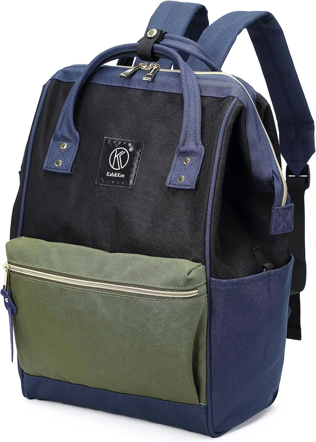 Kah&Kee Polyester Travel Backpack Functional Anti-theft School Laptop for Women Men (Olive/Navy II, Medium)