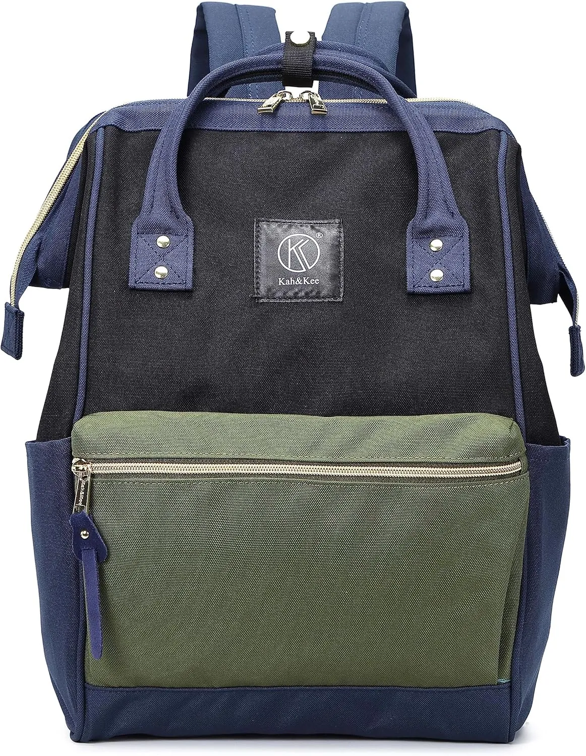 Kah&Kee Polyester Travel Backpack Functional Anti-theft School Laptop for Women Men (Olive/Navy II, Medium)