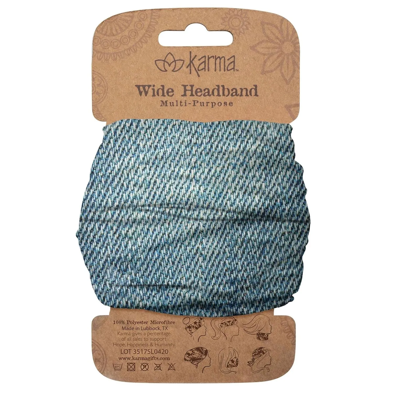 Karma Denim Headband for Women - Wide - Fabric Headband and Stretchy Hair Scarf - Blue
